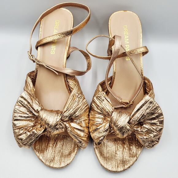 DREAM PAIRS Bow Knot Champaign Pink Ankle Strap Heeled Sandals Women's Size 9 - Picture 6 of 12